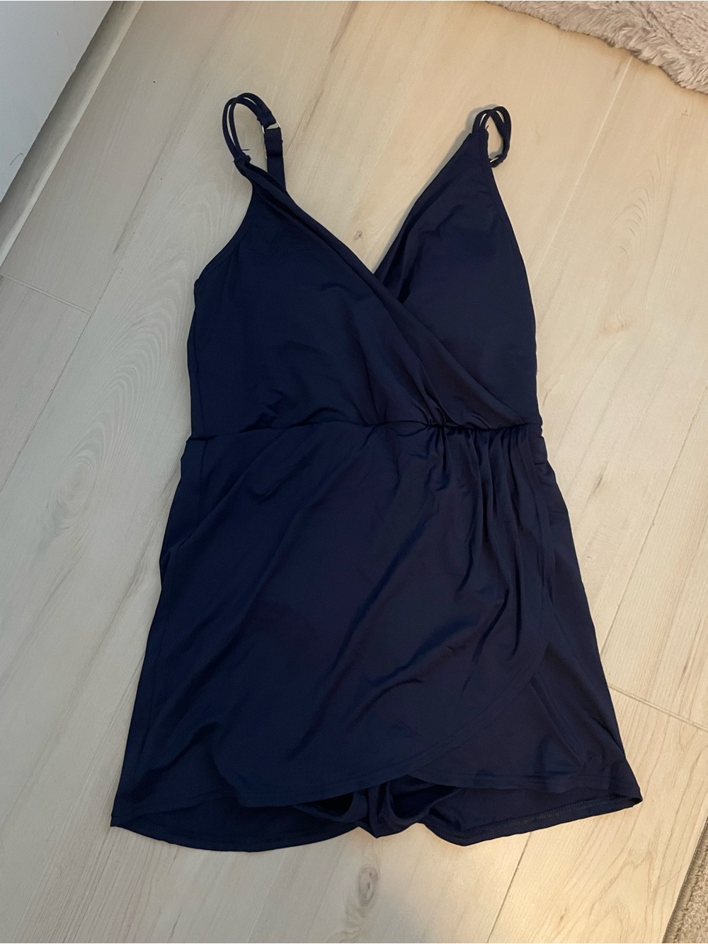 Lands' End Navy Blue Sleeveless Wrap-Front One-Piece